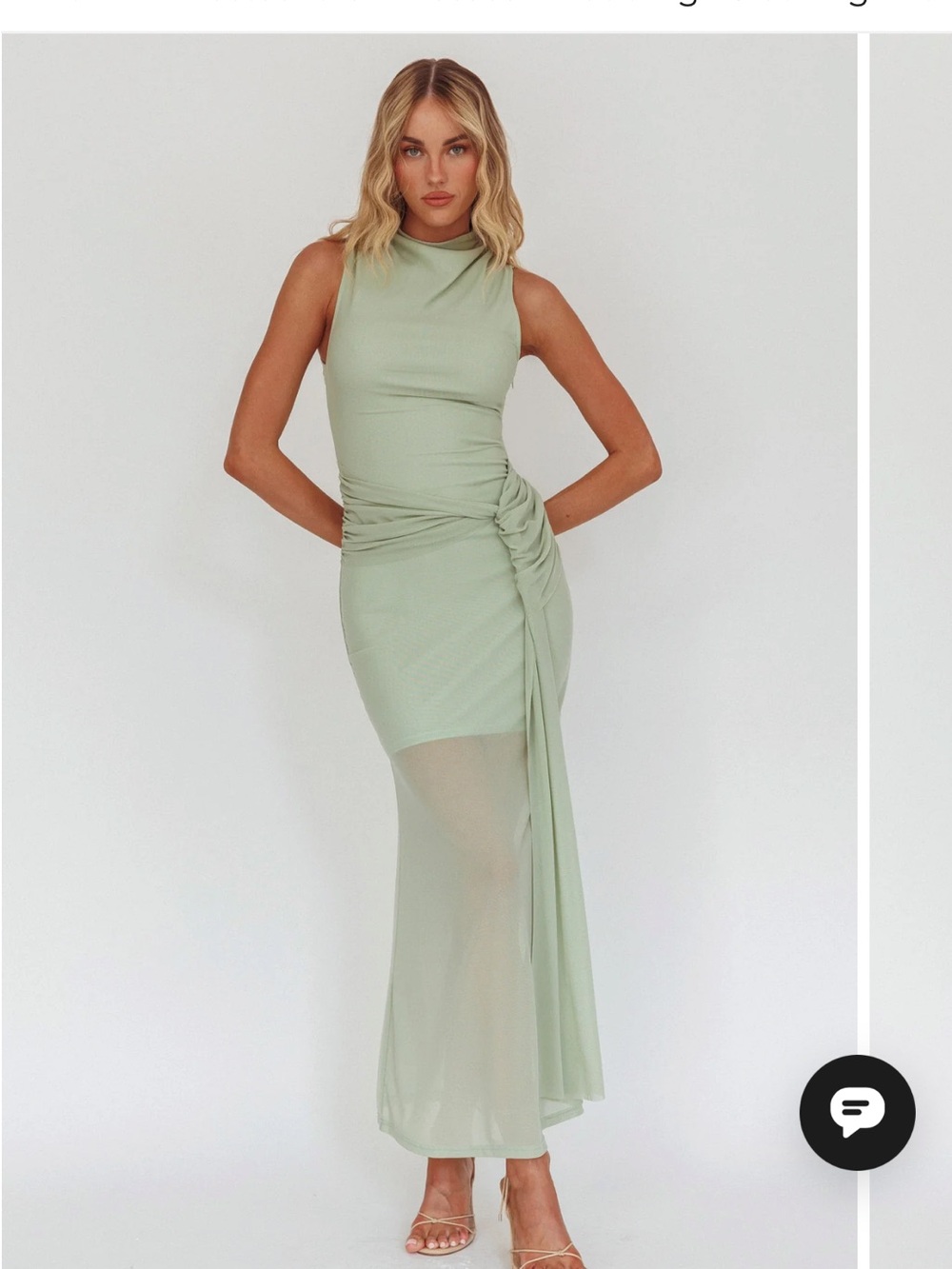 Sleeveless Sage Green Ruched Draped Maxi Dress